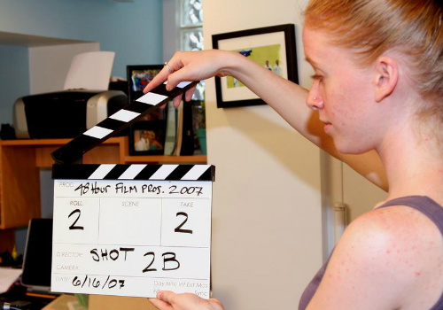 Katie Schneller holds the slate during the 2007 48HFP.