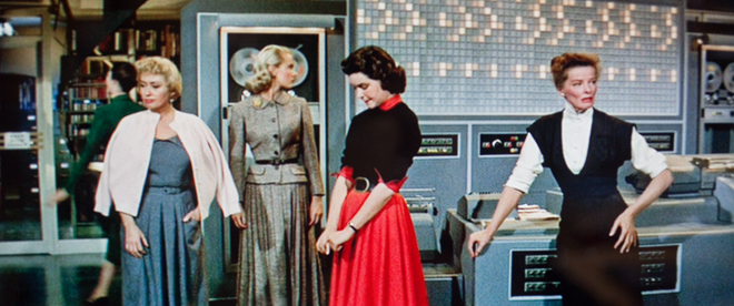 Joan Blondell, Dina Merrill, Sue Randall and Katherine Hepburn in DESK SET
