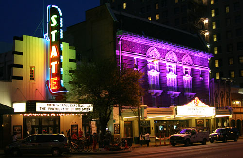 State and Paramount at night