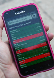SXSW venue status board on smartphone