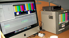 Digital video editing station at Austin public access community media center.