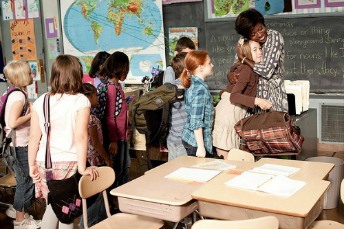 Schoolchildren extras and Viola Davis in Won't Back Down